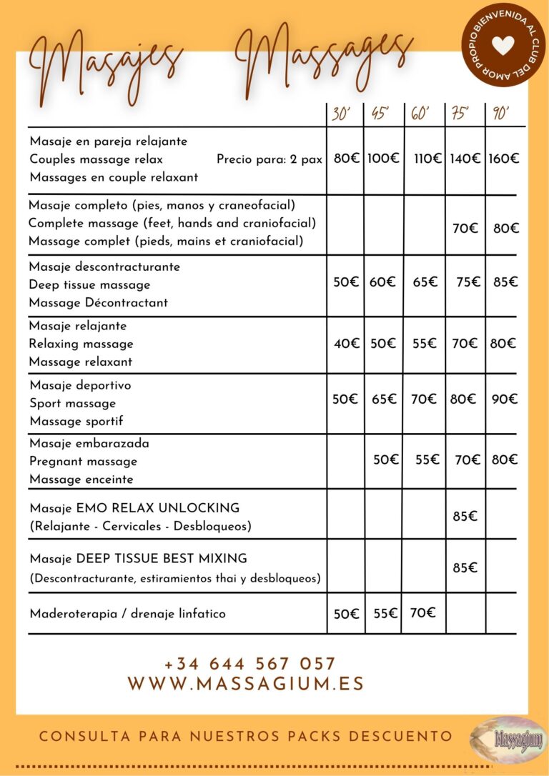 PRECIOS MASSAGIUM 2026